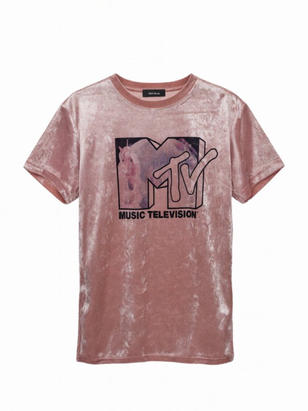 MTV Women's Velvet Short Sleeve T-Shirt Pink S Polyester Crew Neck
